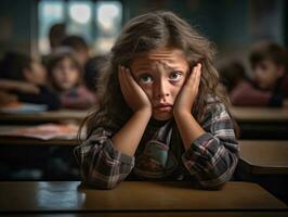 photo of emotional dynamic pose Mexican kid in school AI Generative