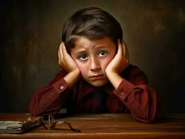 photo of emotional dynamic pose Mexican kid in school AI Generative