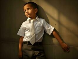 photo of emotional dynamic pose Mexican kid in school AI Generative