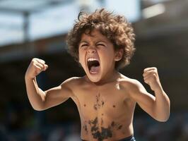 photo of emotional dynamic pose Mexican kid in school AI Generative