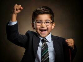 photo of emotional dynamic pose Mexican kid in school AI Generative