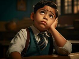 photo of emotional dynamic pose Mexican kid in school AI Generative