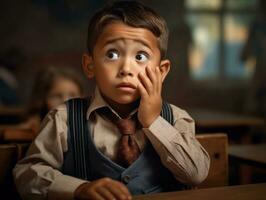 photo of emotional dynamic pose Mexican kid in school AI Generative