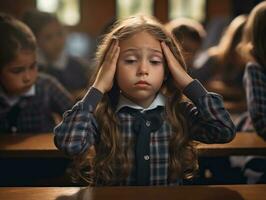 photo of emotional dynamic pose Mexican kid in school AI Generative