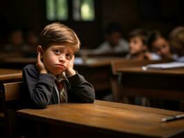 photo of emotional dynamic pose Mexican kid in school AI Generative