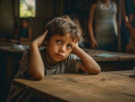 photo of emotional dynamic pose Mexican kid in school AI Generative