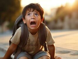 photo of emotional dynamic pose Mexican kid in school AI Generative