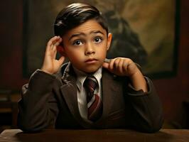 photo of emotional dynamic pose Mexican kid in school AI Generative