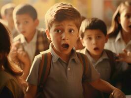 photo of emotional dynamic pose Mexican kid in school AI Generative