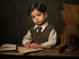 photo of emotional dynamic pose Mexican kid in school AI Generative