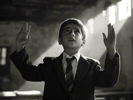 photo of emotional dynamic pose Mexican kid in school AI Generative