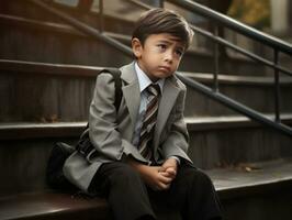 photo of emotional dynamic pose Mexican kid in school AI Generative