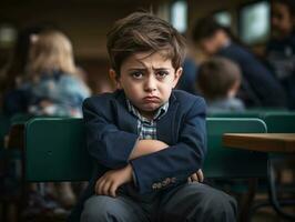 foto de emocional dinámica actitud mexicano niño en colegio ai generativo