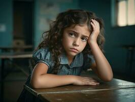 photo of emotional dynamic pose Mexican kid in school AI Generative