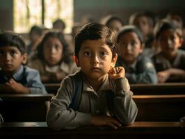 foto de emocional dinámica actitud mexicano niño en colegio ai generativo