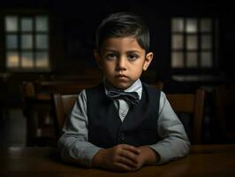 photo of emotional dynamic pose Mexican kid in school AI Generative