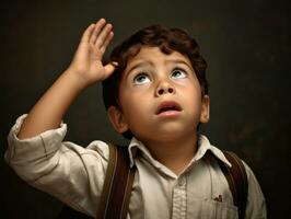 photo of emotional dynamic pose Mexican kid in school AI Generative