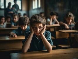 photo of emotional dynamic pose Mexican kid in school AI Generative