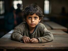 photo of emotional dynamic pose Mexican kid in school AI Generative