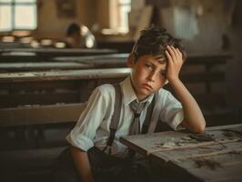 photo of emotional dynamic pose Mexican kid in school AI Generative