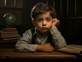 photo of emotional dynamic pose Mexican kid in school AI Generative