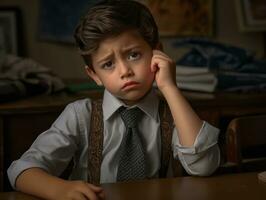 photo of emotional dynamic pose Mexican kid in school AI Generative