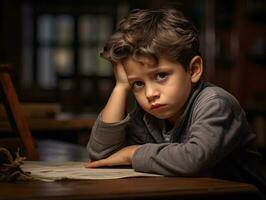 photo of emotional dynamic pose Mexican kid in school AI Generative