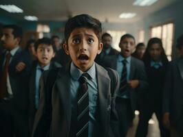 foto de emocional dinámica actitud mexicano niño en colegio ai generativo