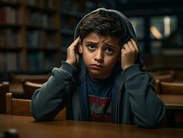 photo of emotional dynamic pose Mexican kid in school AI Generative