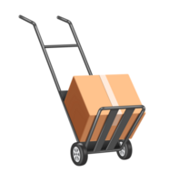 parcel box or cardboard box place on trolley or cart ,3d graphic on transparent for e commerce, delivery, online shopping png