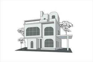 vector illustration of modern building Villa on white background, monochrome vector architecture sketch icon or symbol drawing outline