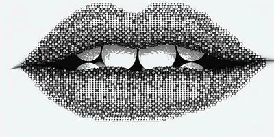 AI Generated. AI Generative. Beautiful makeup glitter bright wet lips. Glamour lulury romantic view. Graphic Art photo