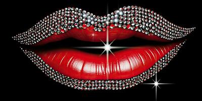 ai generado. ai generativo. hermosa maquillaje Brillantina brillante mojado labios. glamour luluría romántico vista. gráfico Arte foto