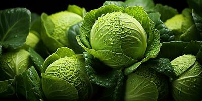 AI Generated. AI Generative. Fresh organic green cabbage plant vegetable. Graphic Art photo