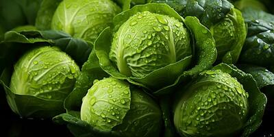 AI Generated. AI Generative. Fresh organic green cabbage plant vegetable. Graphic Art photo