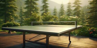 AI Generated. AI Generative. Outdoor nature table tennis ping pong game sport at sunet. Graphic Art photo