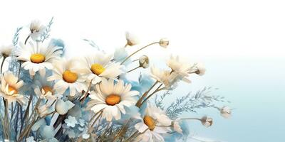 AI Generated. AI Generative. Outdoor nature wild flowers chamomile daisy plant herbal landscape. Graphic Art photo