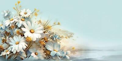 AI Generated. AI Generative. Outdoor nature wild flowers chamomile daisy plant herbal landscape. Graphic Art photo