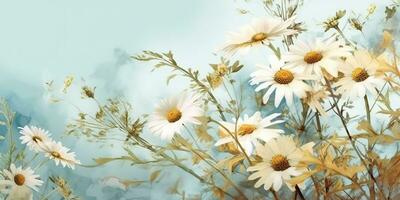 AI Generated. AI Generative. Outdoor nature wild flowers chamomile daisy plant herbal landscape. Graphic Art photo