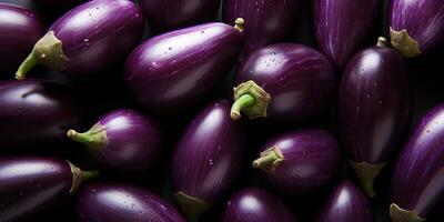 AI Generated. AI Generative. Many eggplants pattern on background. Fresh healthy vegetables food diet. Graphic Art photo