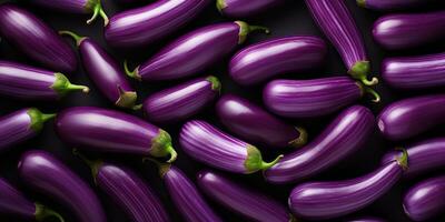 AI Generated. AI Generative. Many eggplants pattern on background. Fresh healthy vegetables food diet. Graphic Art photo