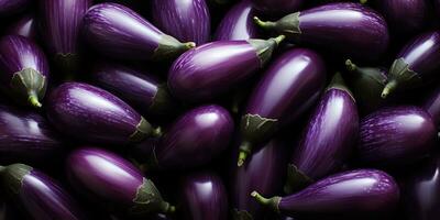 AI Generated. AI Generative. Many eggplants pattern on background. Fresh healthy vegetables food diet. Graphic Art photo