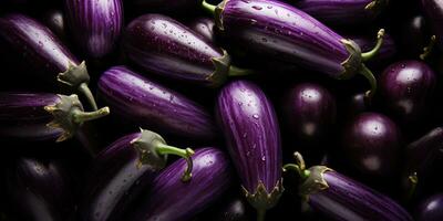 AI Generated. AI Generative. Many eggplants pattern on background. Fresh healthy vegetables food diet. Graphic Art photo