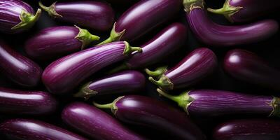 AI Generated. AI Generative. Many eggplants pattern on background. Fresh healthy vegetables food diet. Graphic Art photo