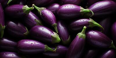 AI Generated. AI Generative. Many eggplants pattern on background. Fresh healthy vegetables food diet. Graphic Art photo