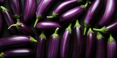 AI Generated. AI Generative. Many eggplants pattern on background. Fresh healthy vegetables food diet. Graphic Art photo