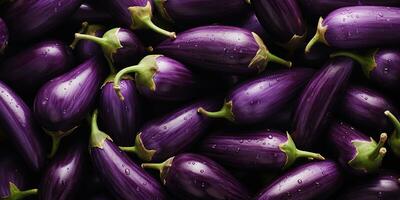 AI Generated. AI Generative. Many eggplants pattern on background. Fresh healthy vegetables food diet. Graphic Art photo