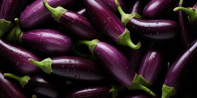 AI Generated. AI Generative. Many eggplants pattern on background. Fresh healthy vegetables food diet. Graphic Art photo