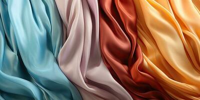 AI Generated. AI Generative. Abstract satin silk cotton fabric voal texture pattern background. Tender soft curve shapes decoration. Graphic Art photo