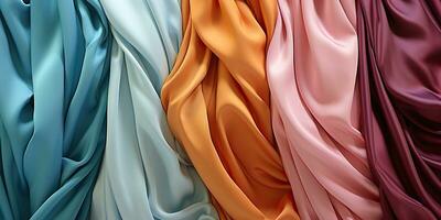 AI Generated. AI Generative. Abstract satin silk cotton fabric voal texture pattern background. Tender soft curve shapes decoration. Graphic Art photo